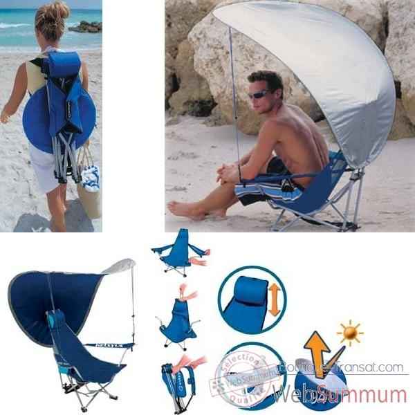 Chaise de plage sac à dos avec canopy anti UV Kelsyus à 2 positions colori bleu argent -80012